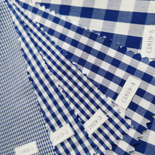 100% cotton navy blue check/plaid shirt fabric